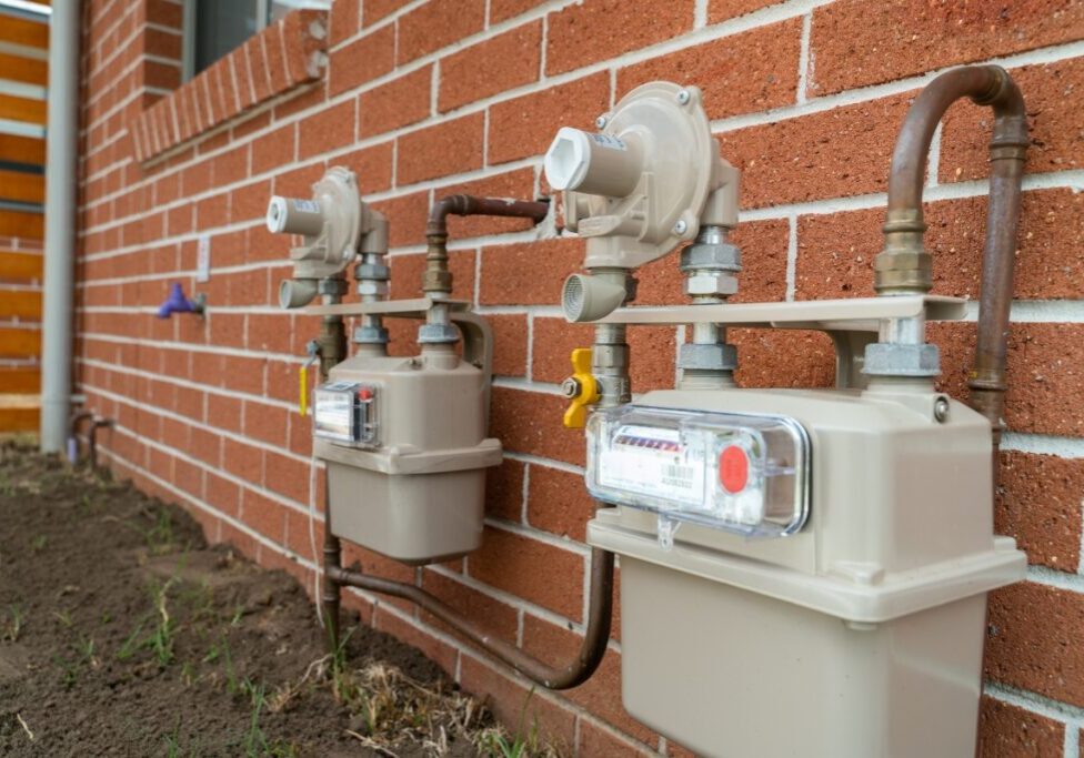 House Gas Meters outside of a residential house in New South Wales, Australia